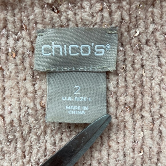 CHICO’S Sequined Knit Sweater | Holiday-Ready Cozy Glam size large sparkle - Picture 10 of 10